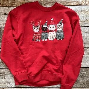 Red Cat Print Kids Holiday Sweater
